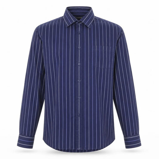 Dunnes Men's Blue Striped Long Sleeve Cotton Button-Up Shirt 17in