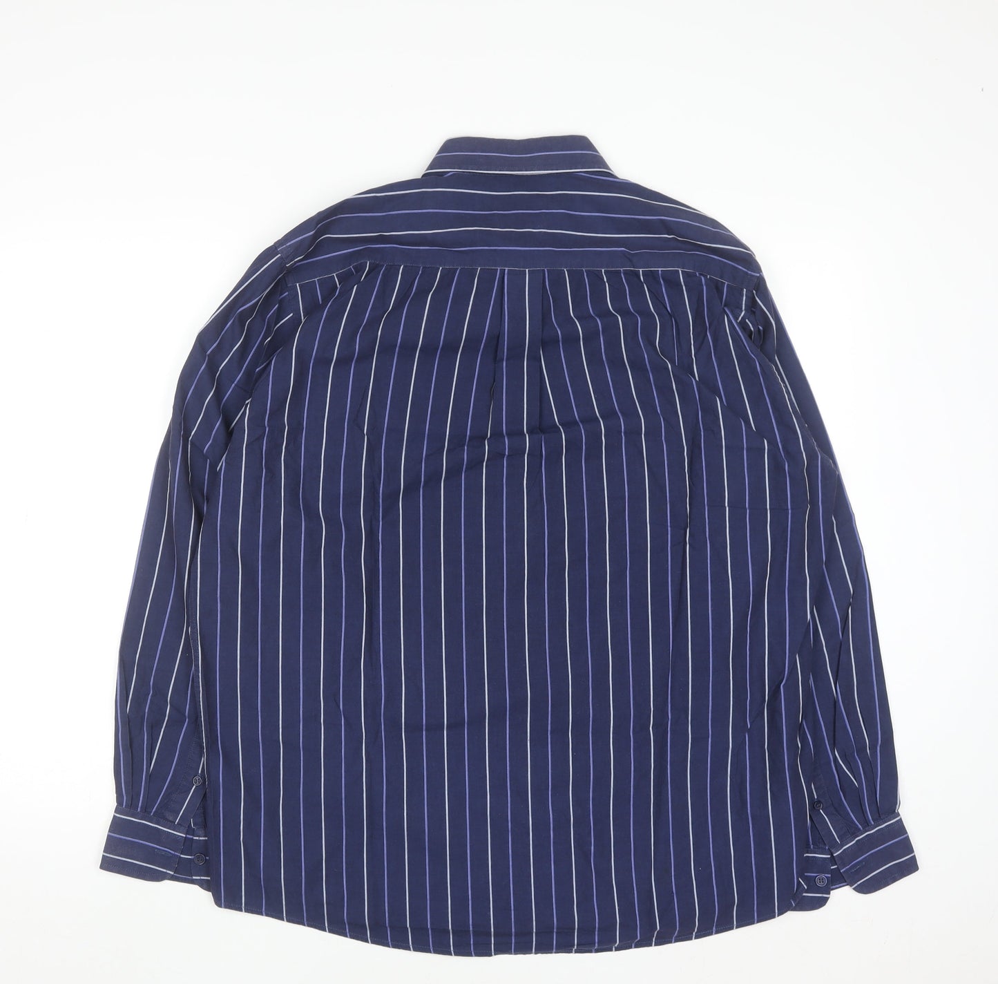 Dunnes Stores Men's Blue Striped Long Sleeve Cotton Button-Up Shirt 17in