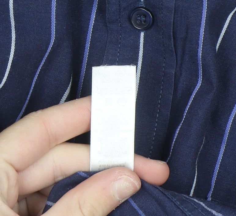 Dunnes Stores Men's Blue Striped Long Sleeve Cotton Button-Up Shirt 17in