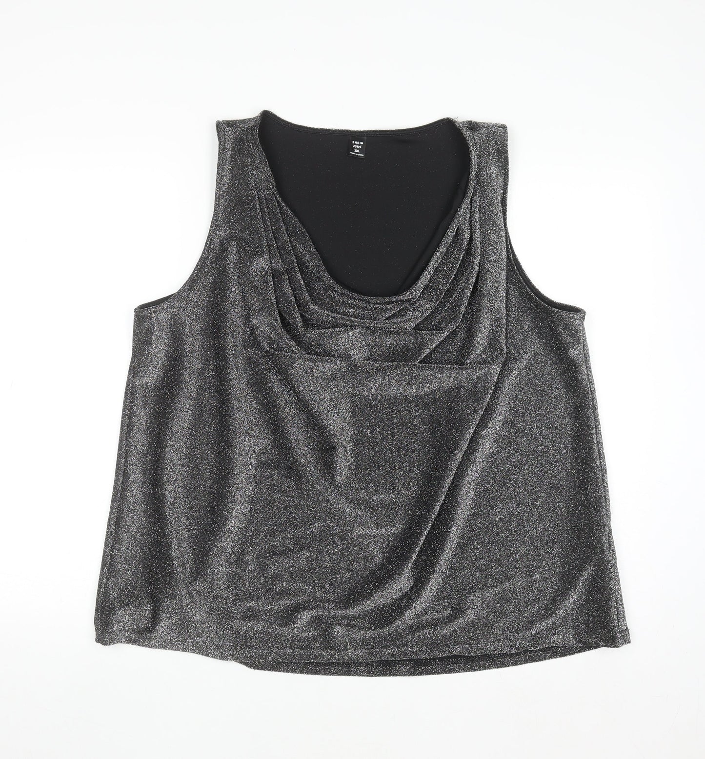 SHEIN Curve Silver Glitter Sleeveless Cowl Neck Plus Size 2XL Camisole Top