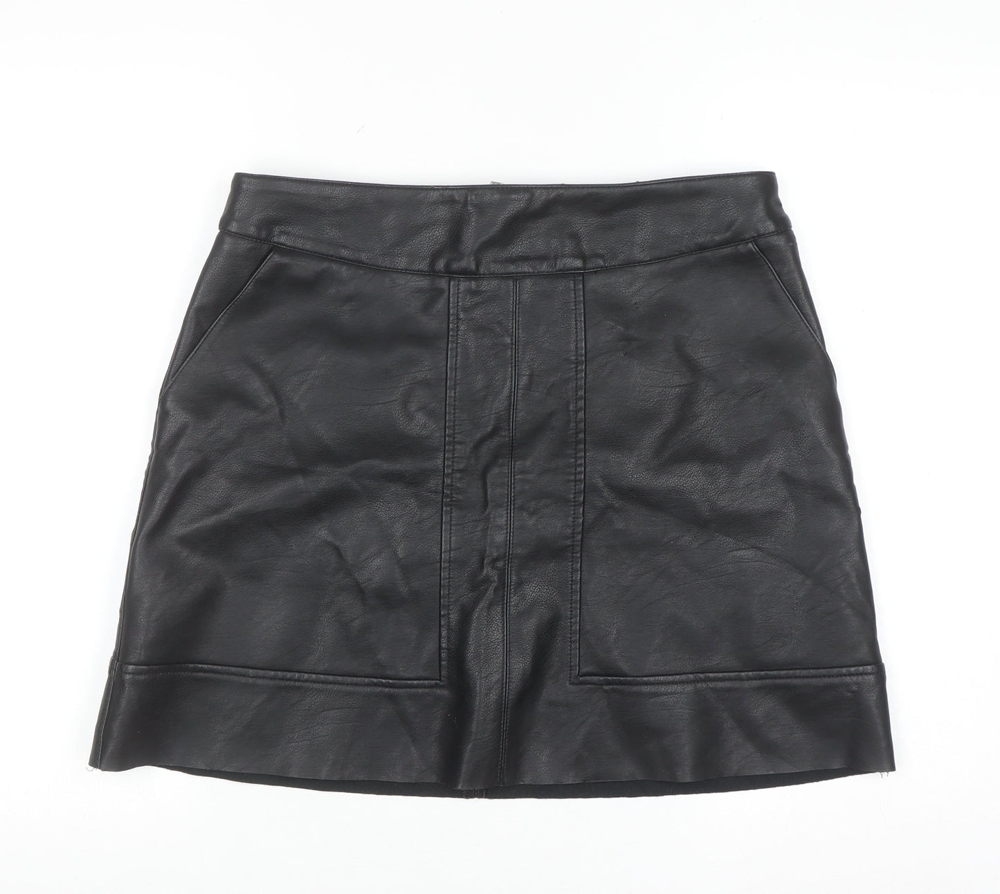 Warehouse Womens Black Faux Leather Short Pencil Skirt Size 14
