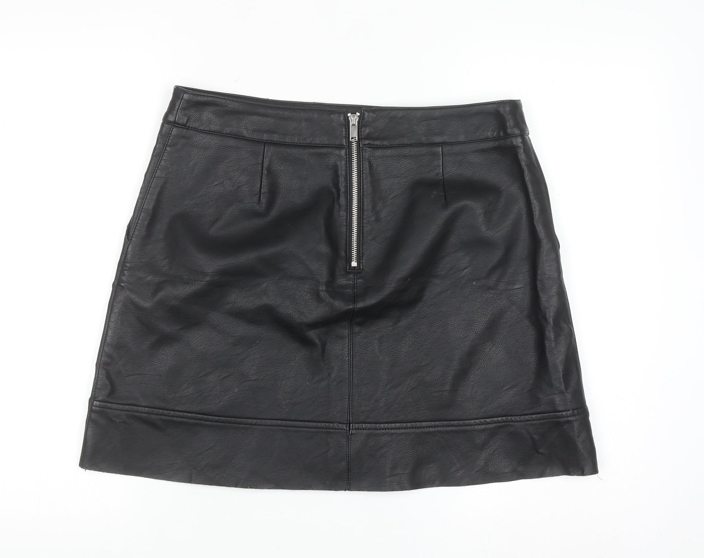 Warehouse Womens Black Faux Leather Short Pencil Skirt Size 14