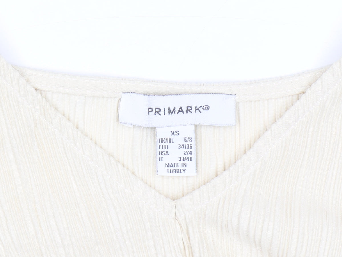 Primark Women Beige V-Neck Knot Front Tunic Blouse XS