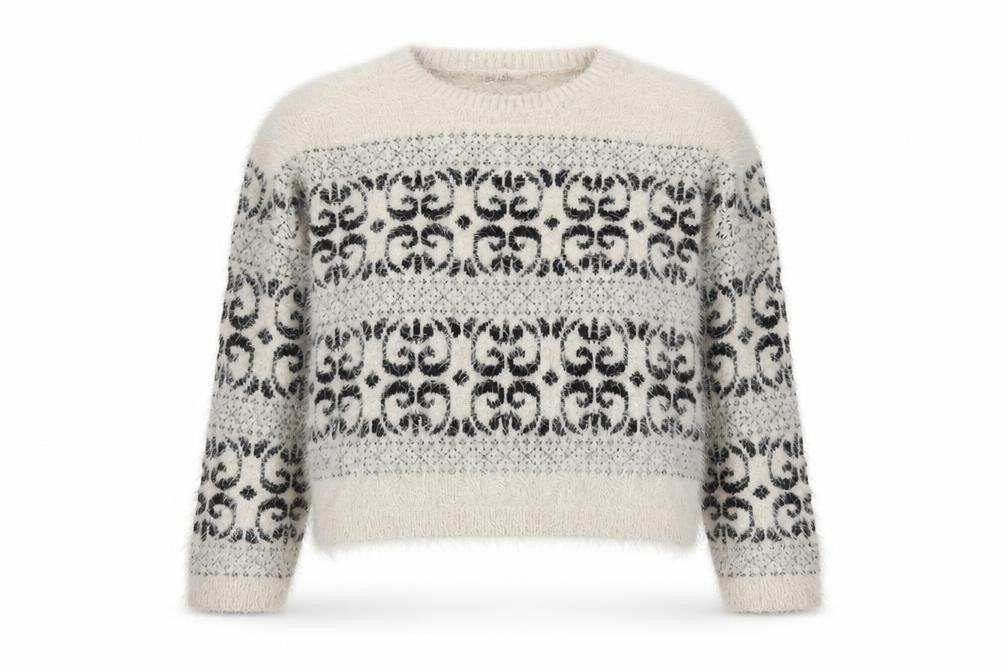 New Look Women Ivory Fair Isle Fluffy Knit Jumper Size 12