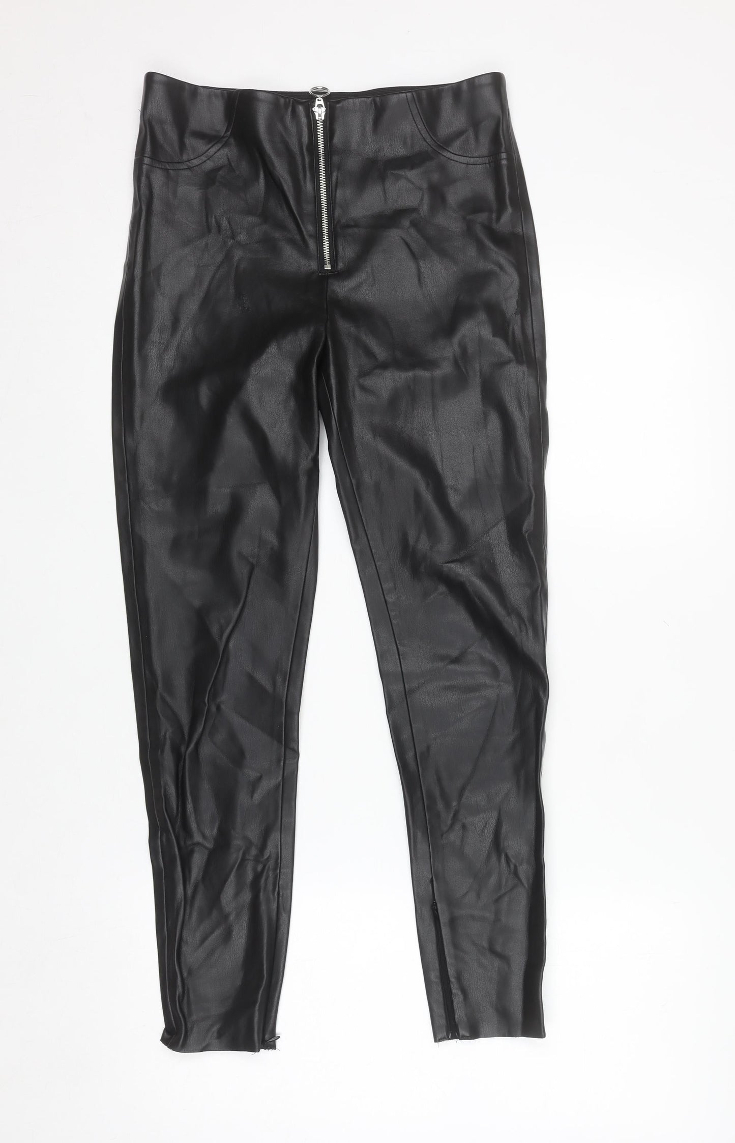 Zara Women Black Faux Leather High Rise Skinny Leggings S