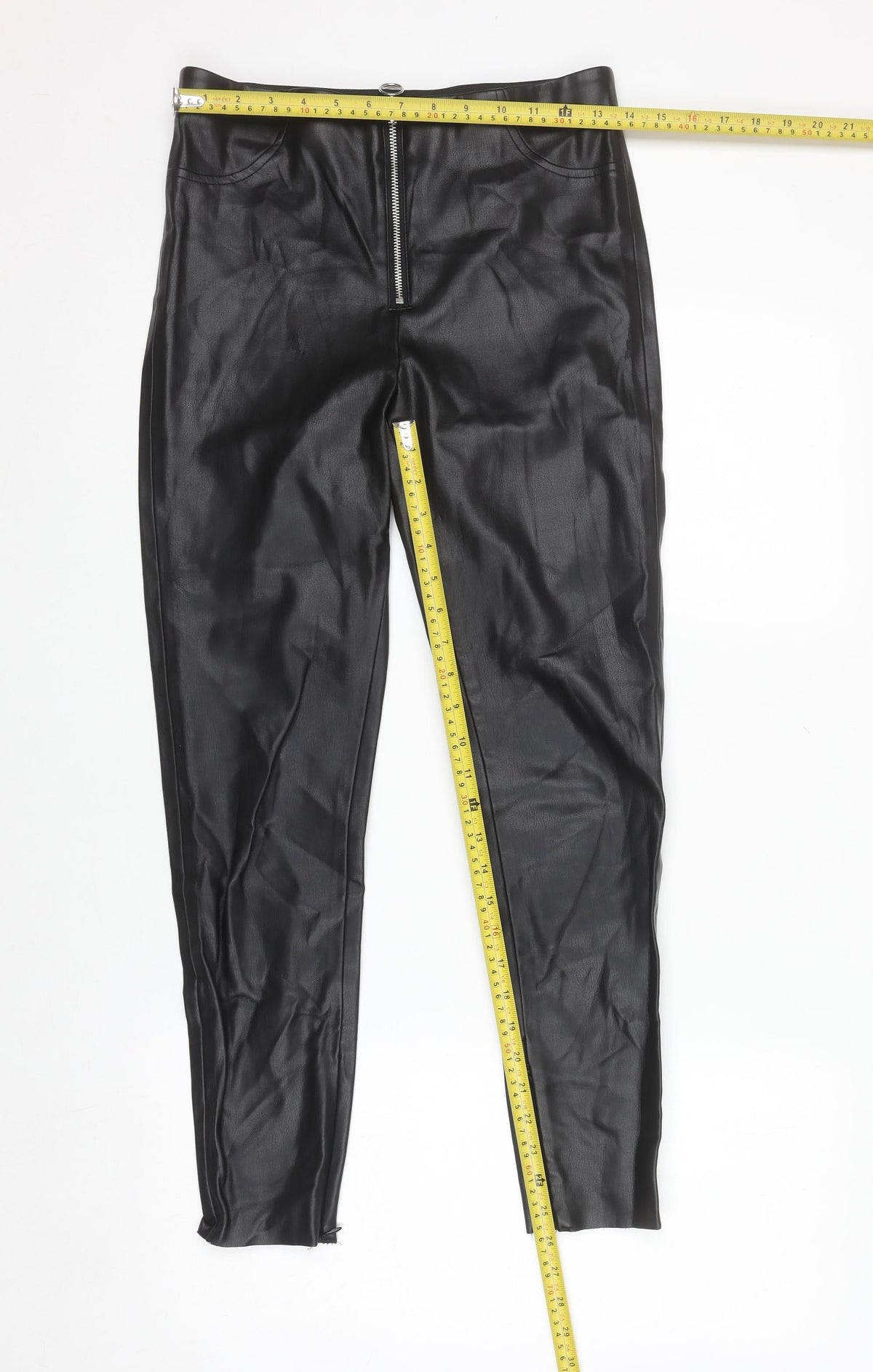 Zara Women Black Faux Leather High Rise Skinny Leggings S