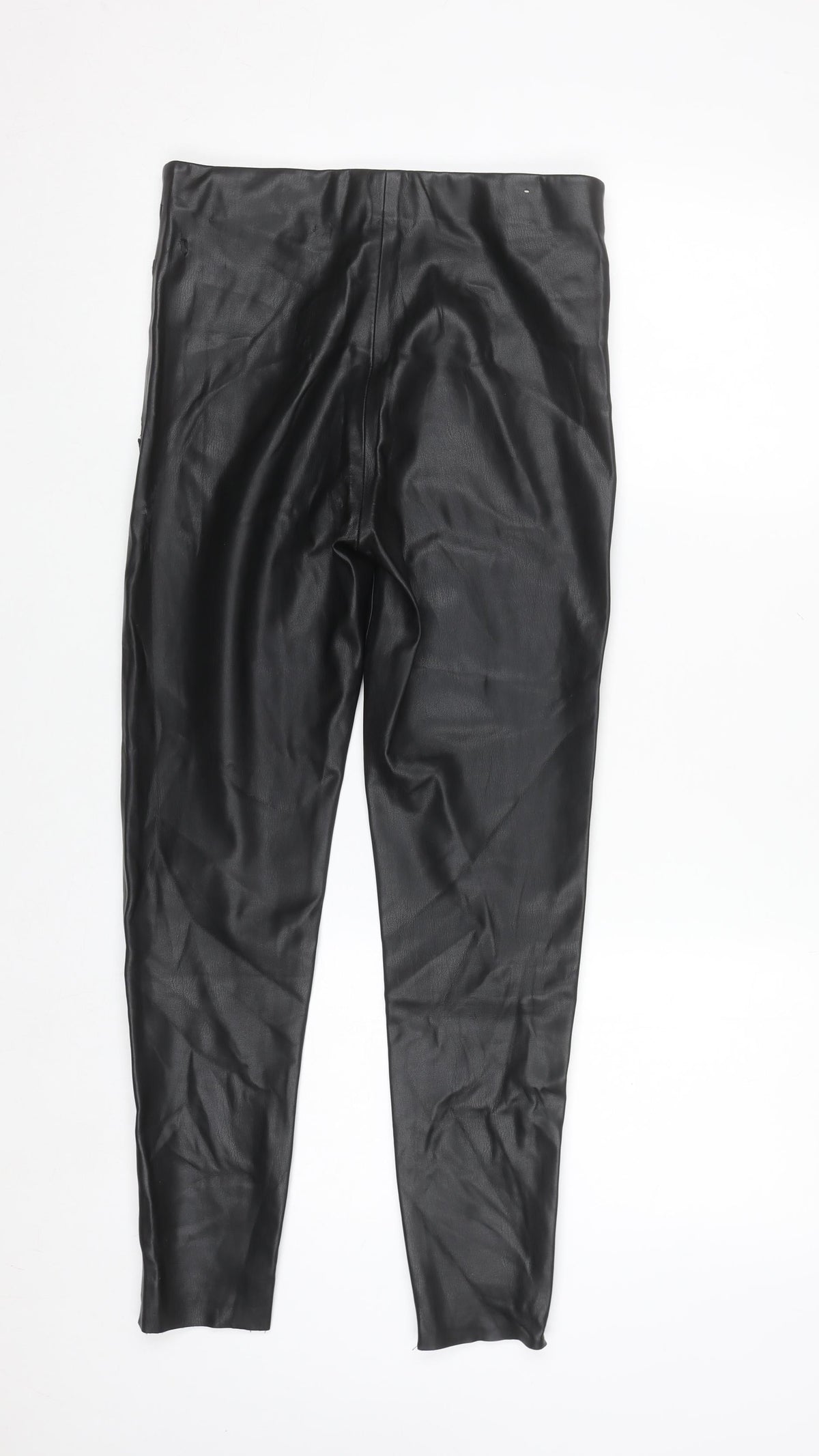 Zara Women Black Faux Leather High Rise Skinny Leggings S