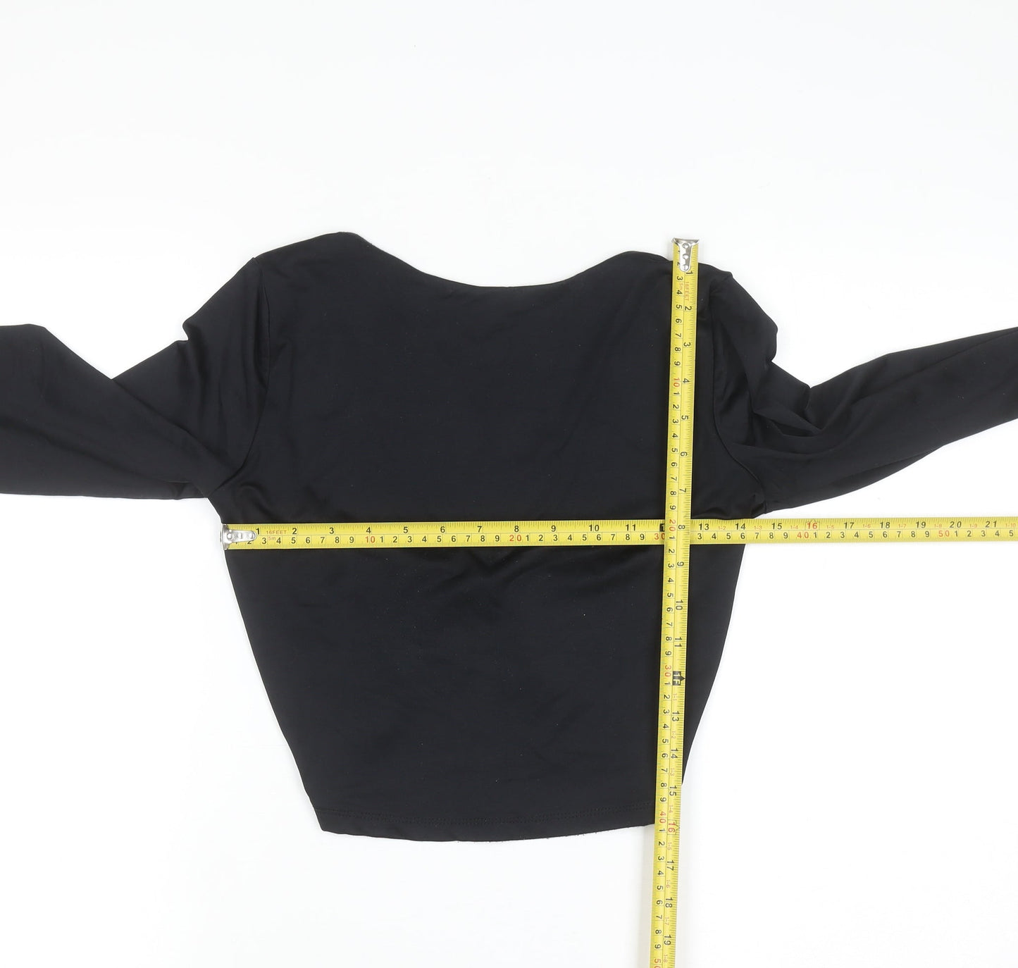 Bershka Women Black Cropped Long Sleeve Scoop Neck Top Size 14