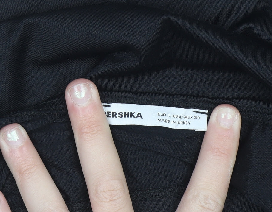 Bershka Women Black Cropped Long Sleeve Scoop Neck Top Size 14