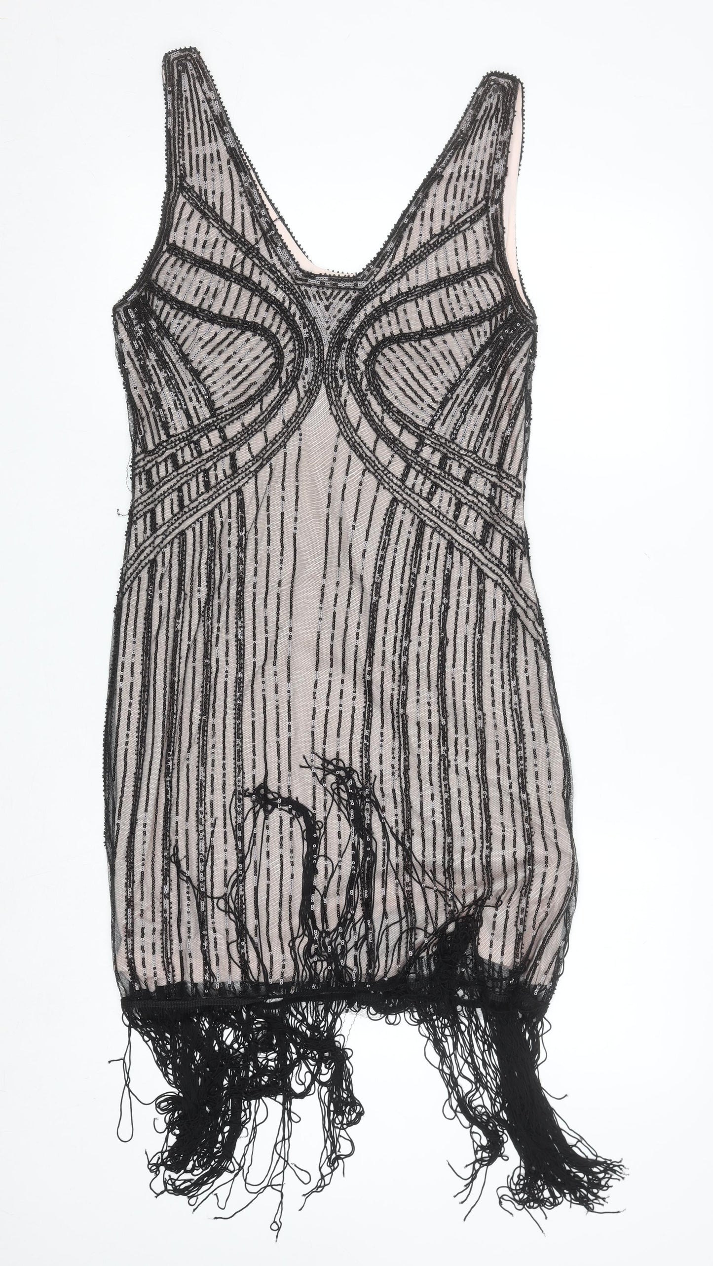 Metme Women’s Black Sequin Fringe 20s Gatsby Bodycon Dress M