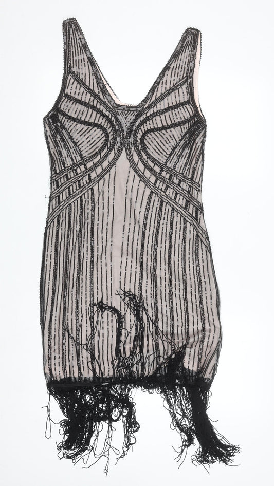 Metme Women’s Black Sequin Fringe 20s Gatsby Bodycon Dress M
