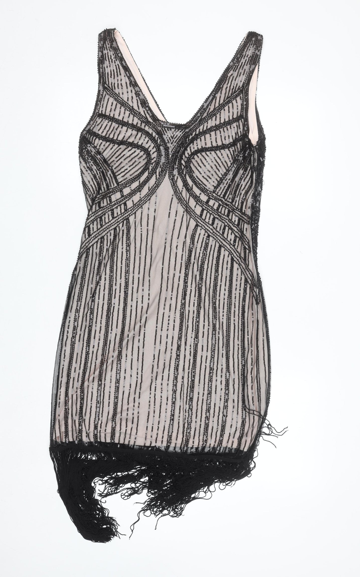 Metme Women’s Black Sequin Fringe 20s Gatsby Bodycon Dress M