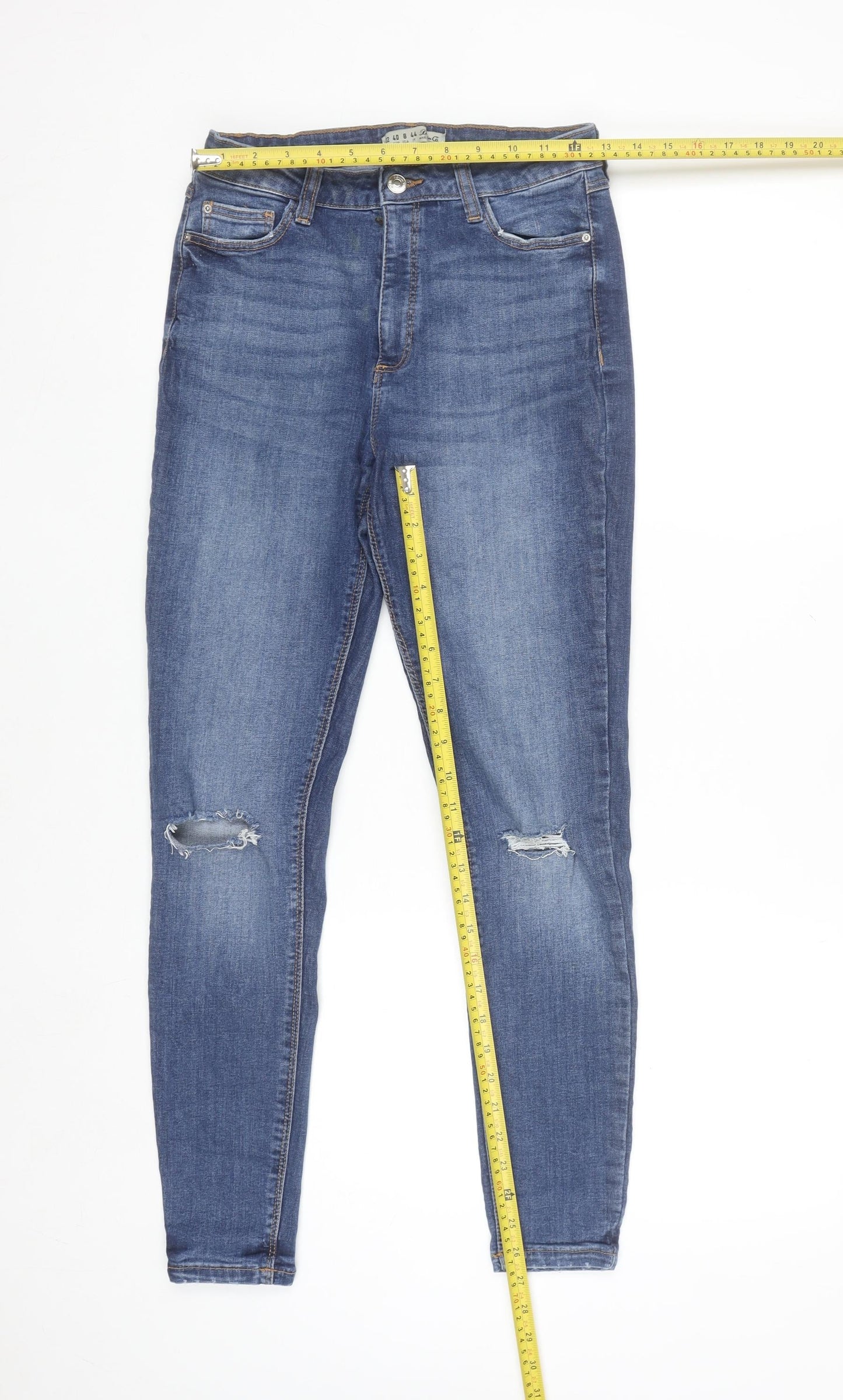 Denim Co. Women's Blue Size 12 Skinny Distressed Jeans