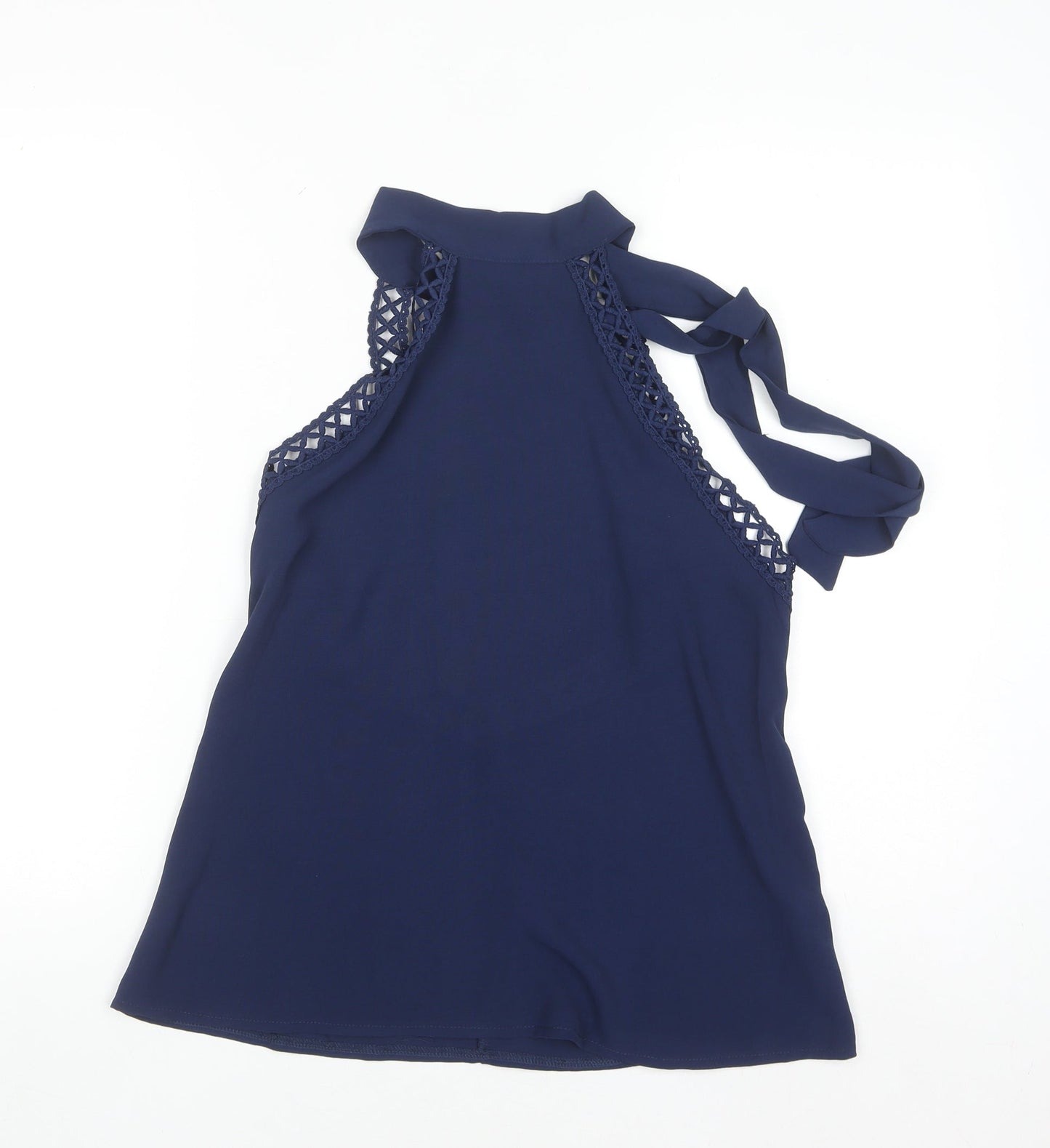 SHEIN Women's Blue Halter Crochet Lace Trim Camisole Tank Top Size S