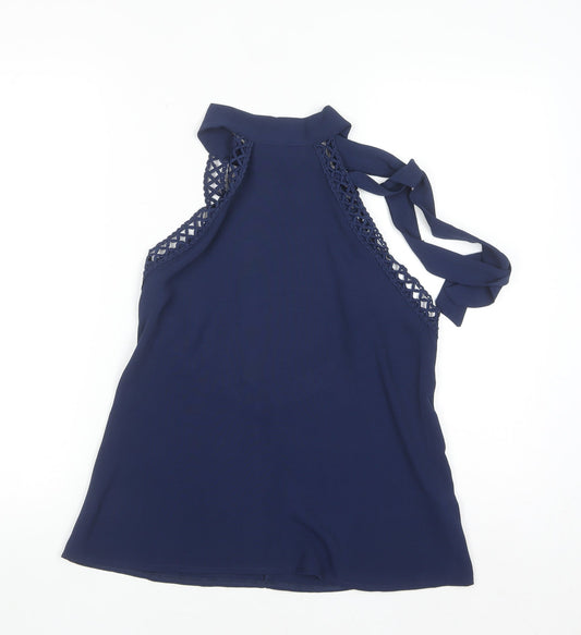 SHEIN Women's Blue Halter Crochet Lace Trim Camisole Tank Top Size S