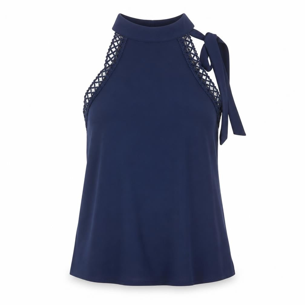 SHEIN Women's Blue Halter Crochet Lace Trim Camisole Tank Top Size S