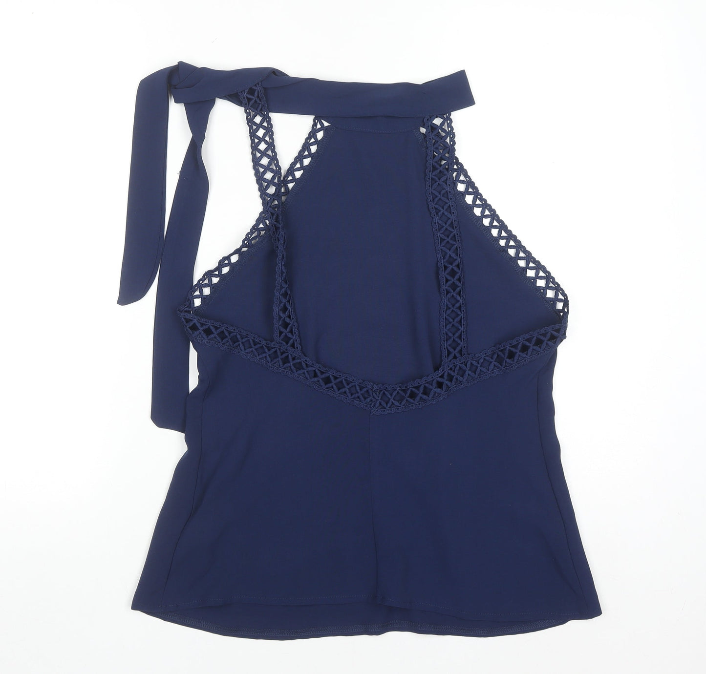 SHEIN Women's Blue Halter Crochet Lace Trim Camisole Tank Top Size S