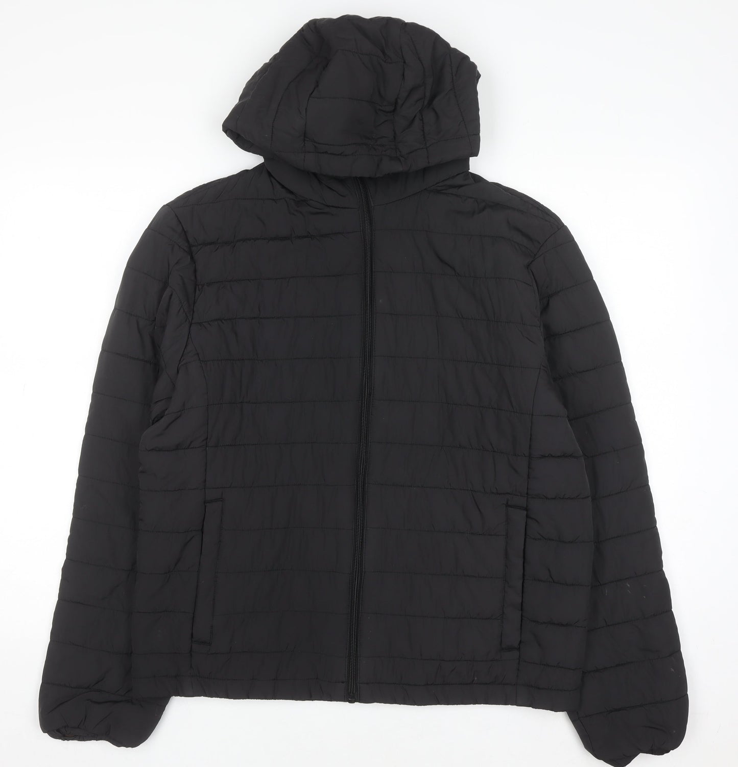 JJ Rebel Men's Black Hooded Puffer Jacket Size L Regular Fit