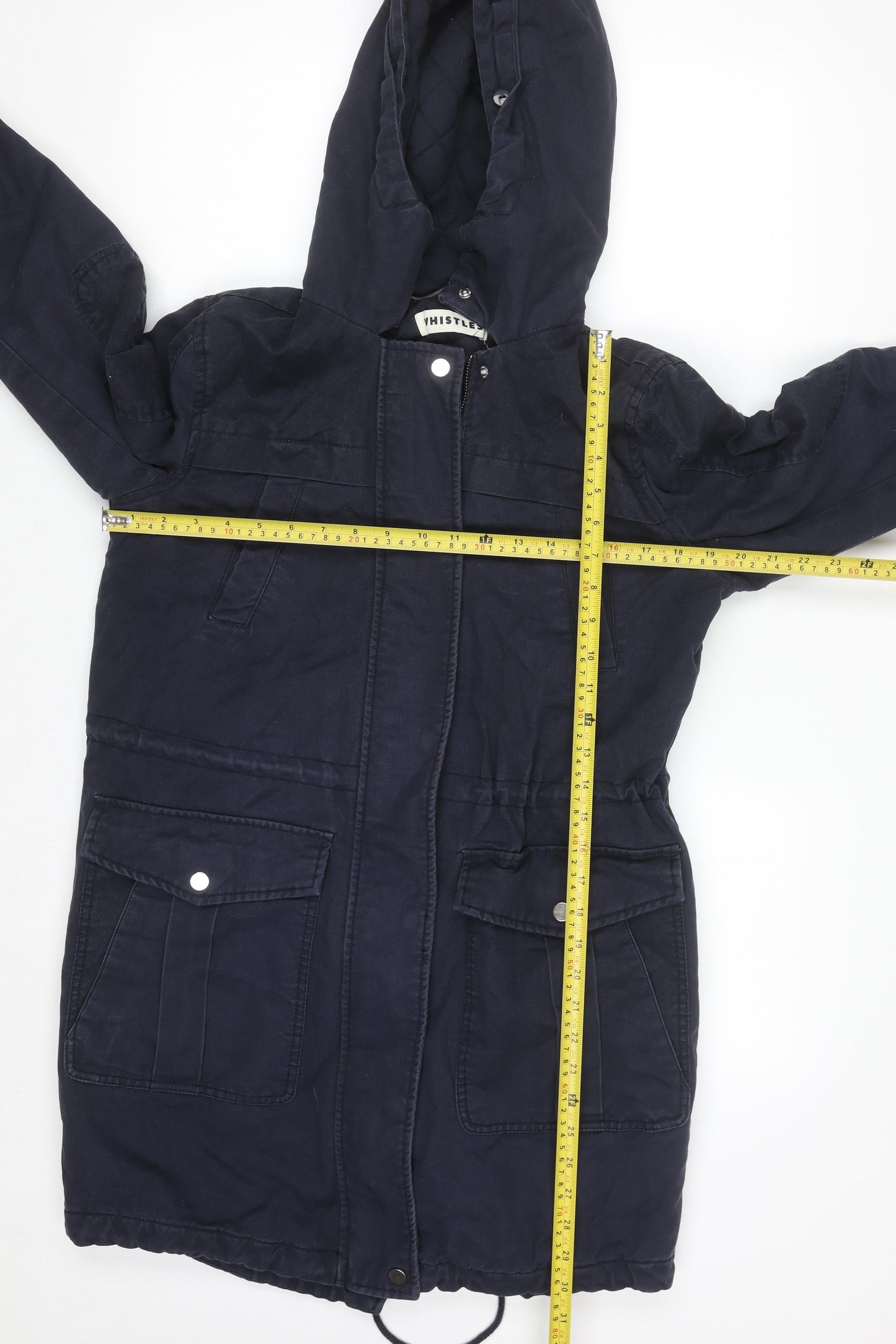 Whistles Women's Blue Hooded Parka Coat Size 6 Cotton Twill