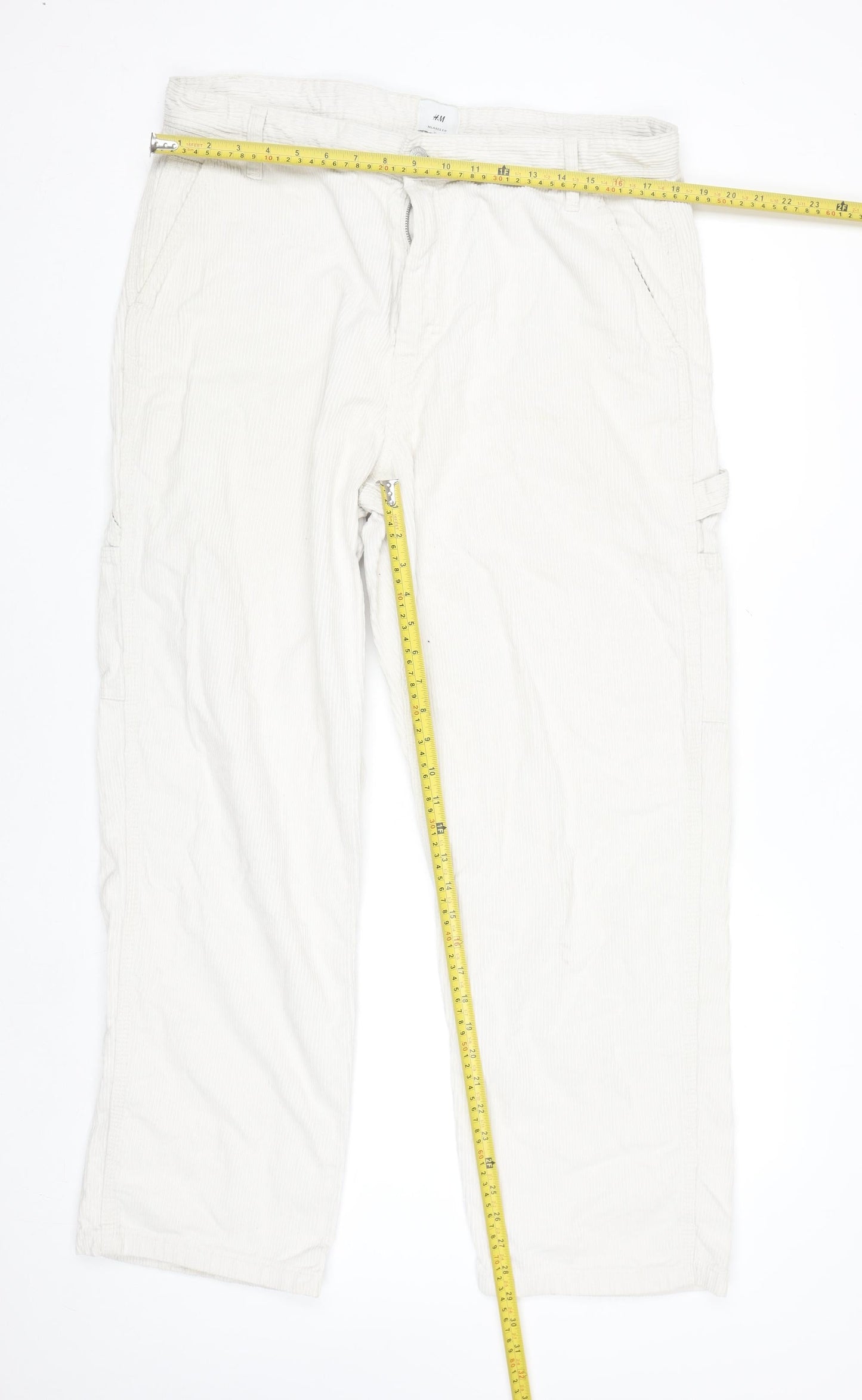 H&M Womens Beige Relaxed Fit Corduroy Cargo Trousers Size 8