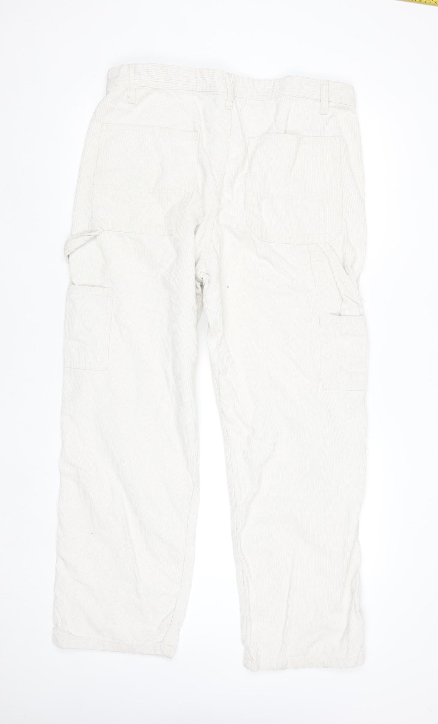 H&M Womens Beige Relaxed Fit Corduroy Cargo Trousers Size 8