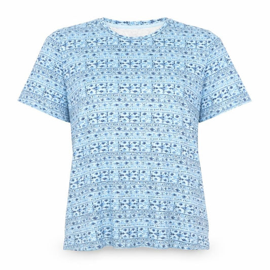 Laura Scott Women's Blue Floral Cotton Short Sleeve T-Shirt L