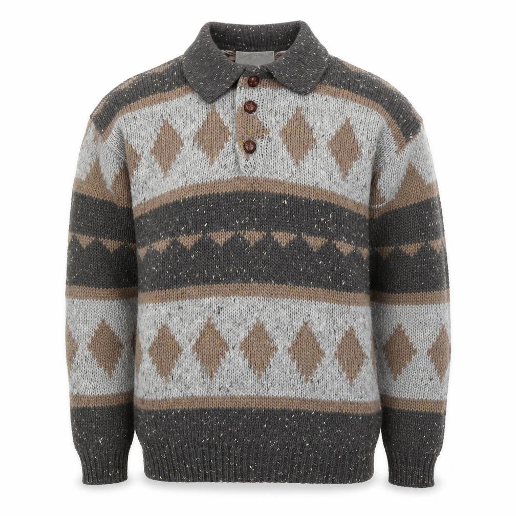 Men's Republic Men's Grey Wool Blend Argyle Henley Jumper Size S