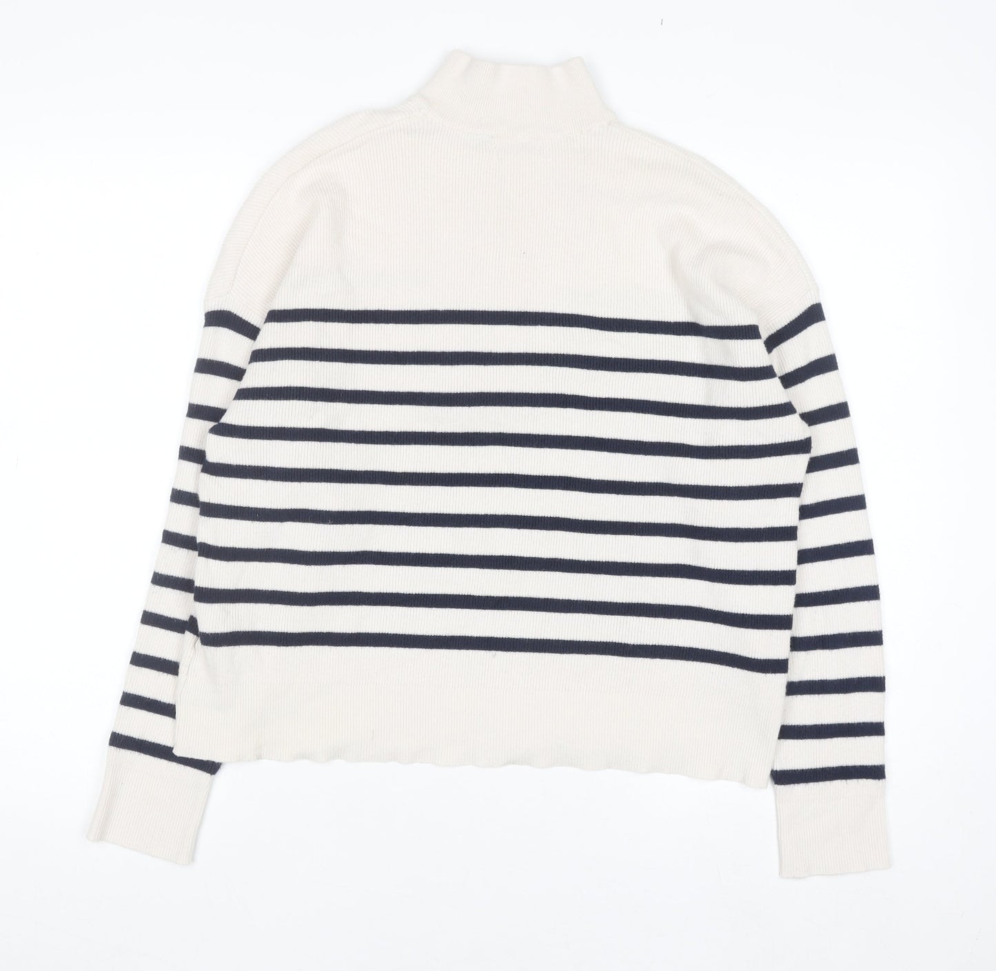 Brave Soul Men's White Striped Half Zip High Neck Jumper Size L