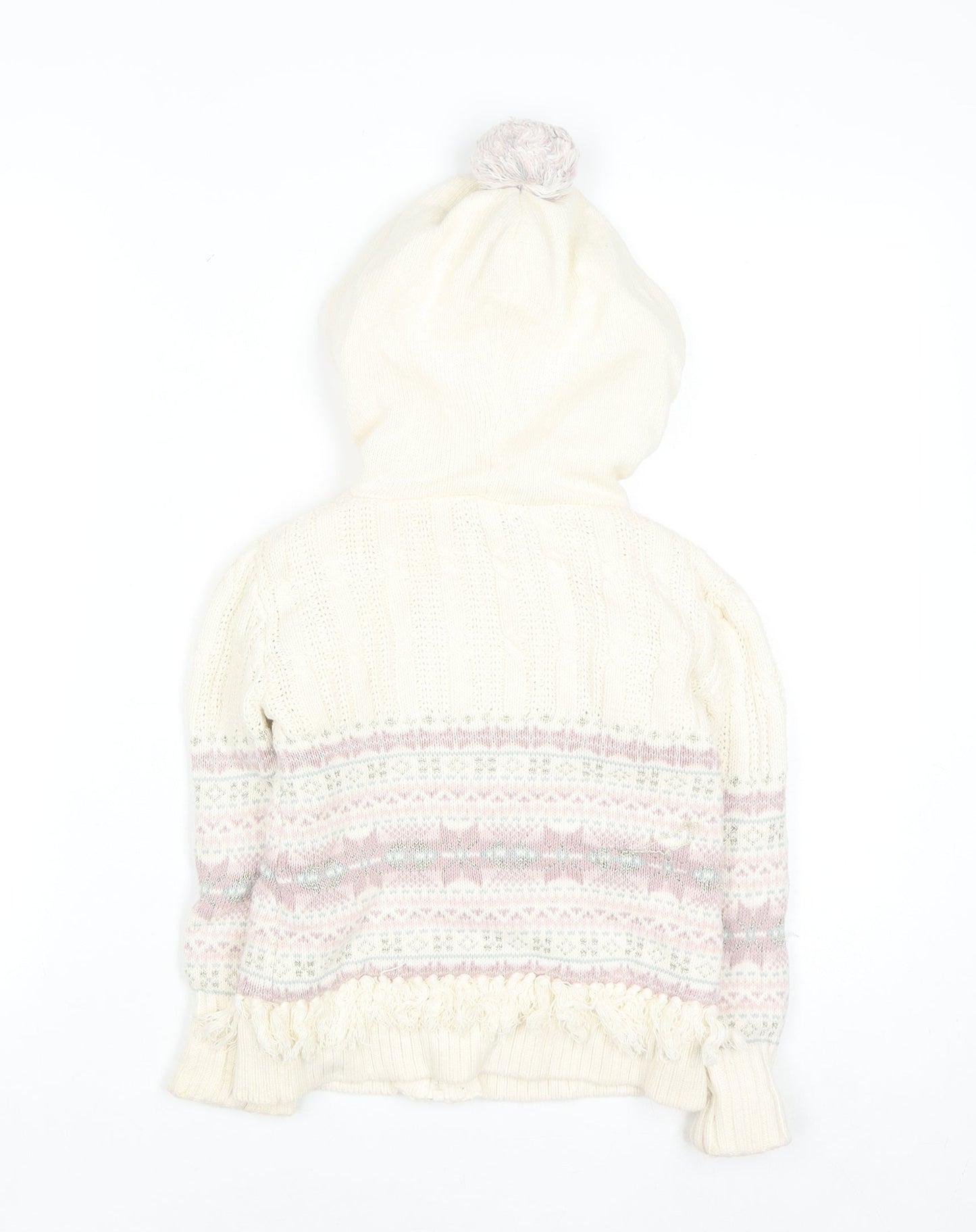 Nula Bug Girls Ivory Fair Isle Hooded Knit Jacket 3-4 Years Lined Zip Up