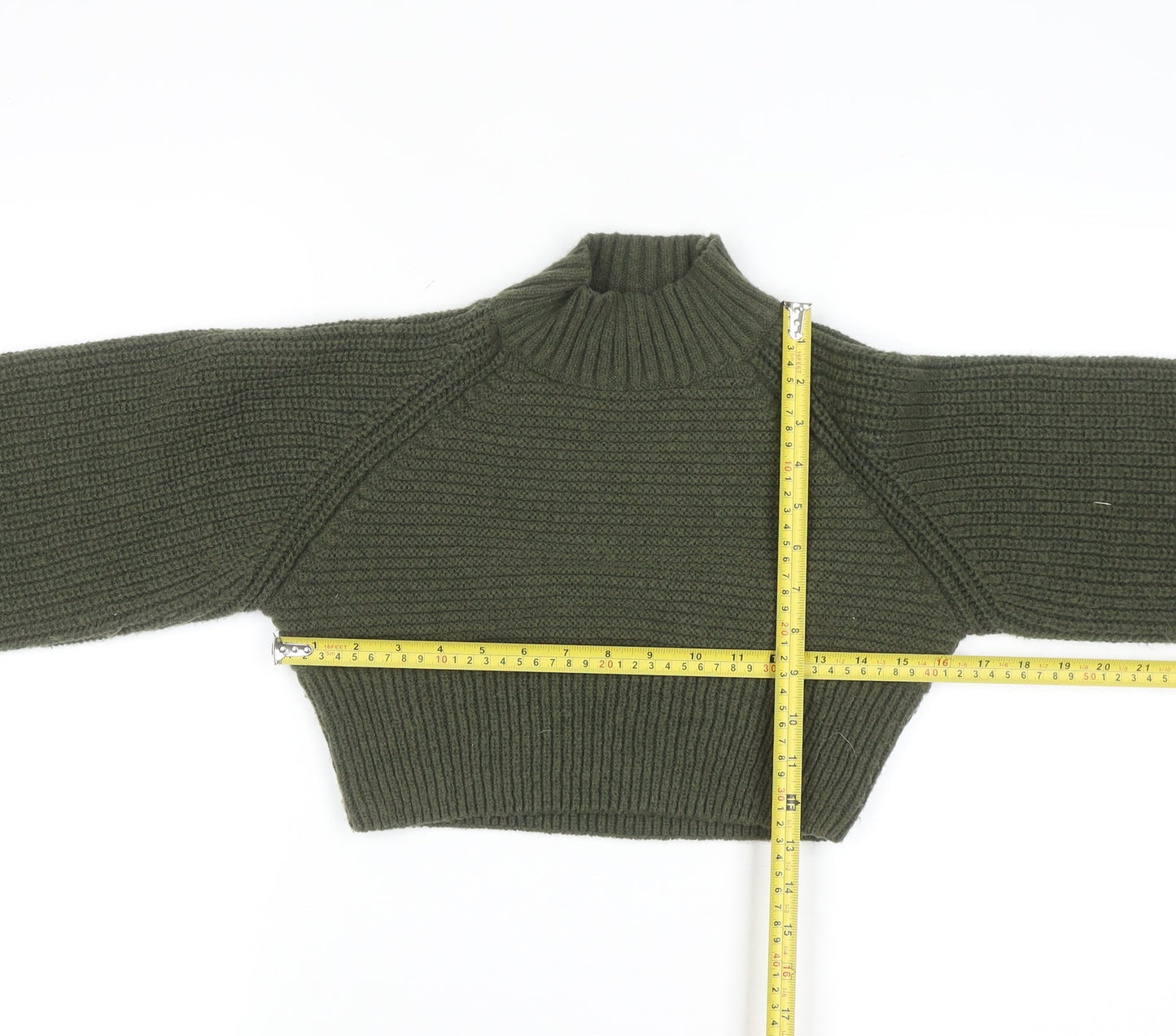 Pink Vanilla Women’s Green High Neck Chunky Knit Cropped Jumper S/M