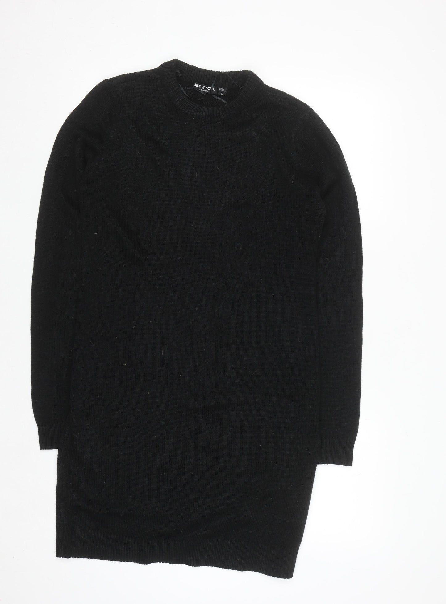 Brave Soul Women's Black Knit Long Sleeve Jumper Dress Size L