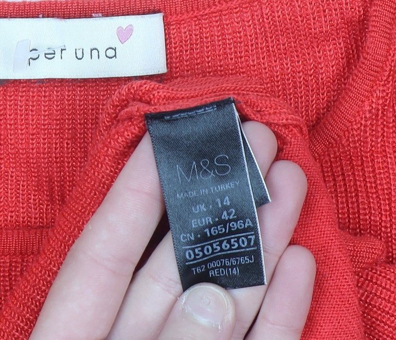 Marks and Spencer Per Una Red Knit Women's Scoop Neck Jumper Size 14