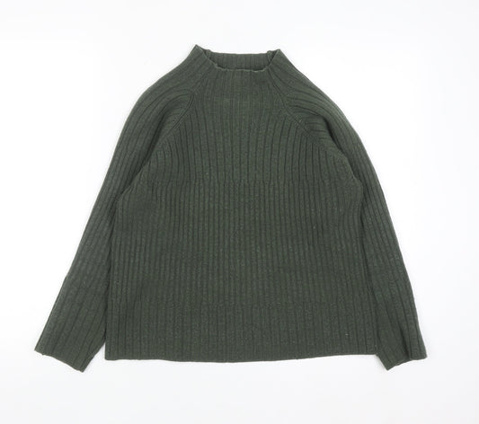 Emreco Womens Green Wool Blend High Neck Ribbed Jumper Size 12