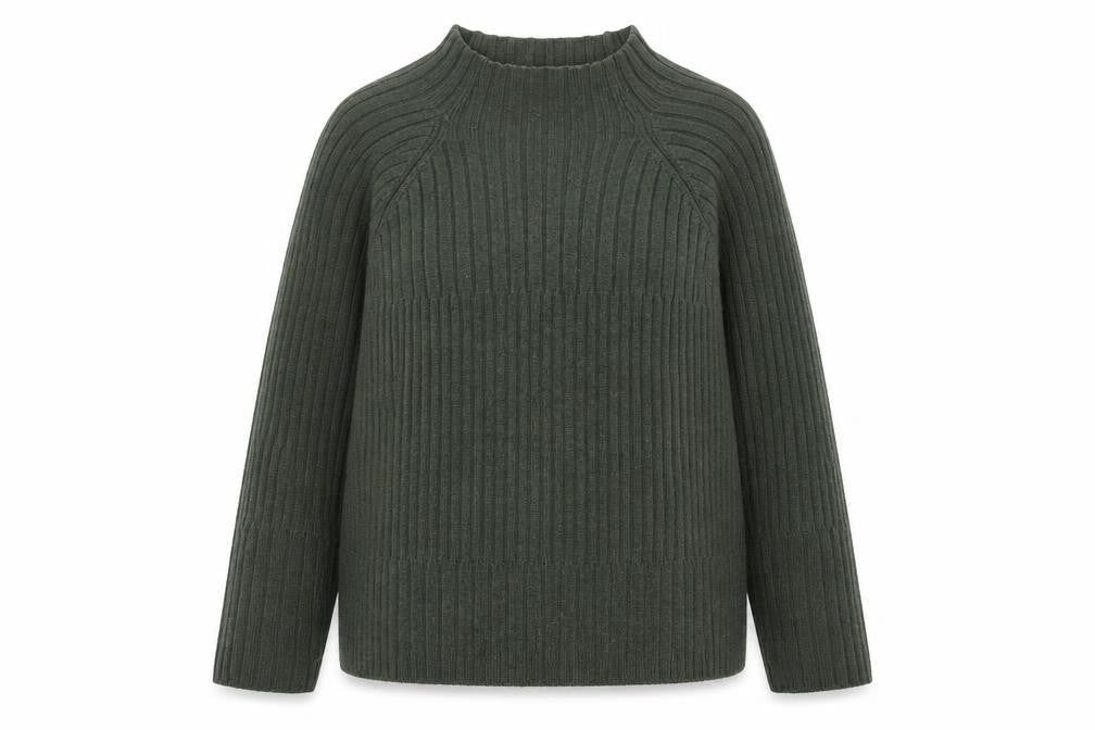 Emreco Womens Green Wool Blend High Neck Ribbed Jumper Size 12