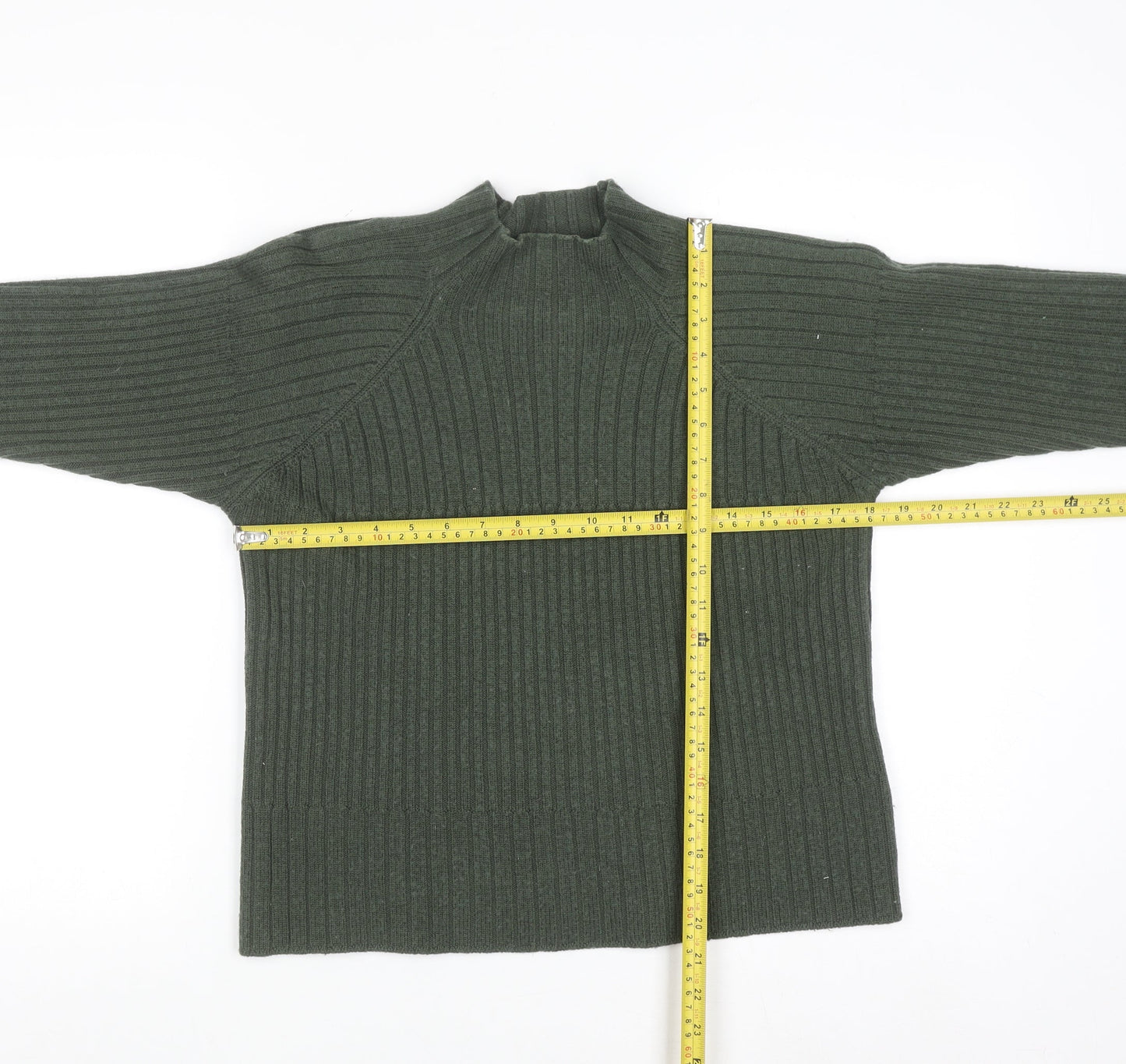 Emreco Womens Green Wool Blend High Neck Ribbed Jumper Size 12