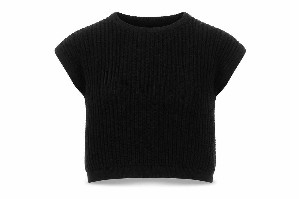 YD Girls Black Acrylic Short Sleeve Pullover Jumper 7-8 Years