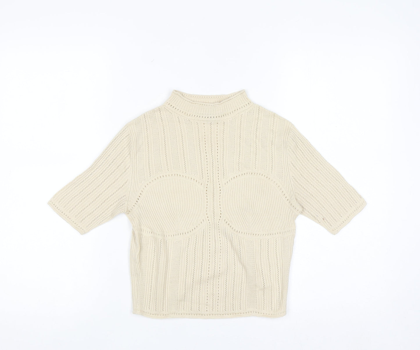 Uniqlo Mame Kurogouchi Women's Beige Mock Neck Knit Jumper Size S