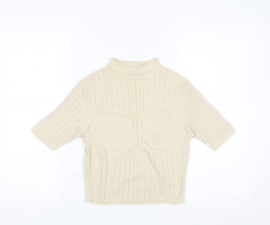 Uniqlo Mame Kurogouchi Women's Beige Mock Neck Knit Jumper Size S