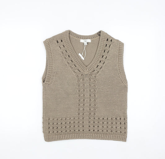 Marks and Spencer Men’s Beige Knit Sleeveless V-Neck Vest Jumper M