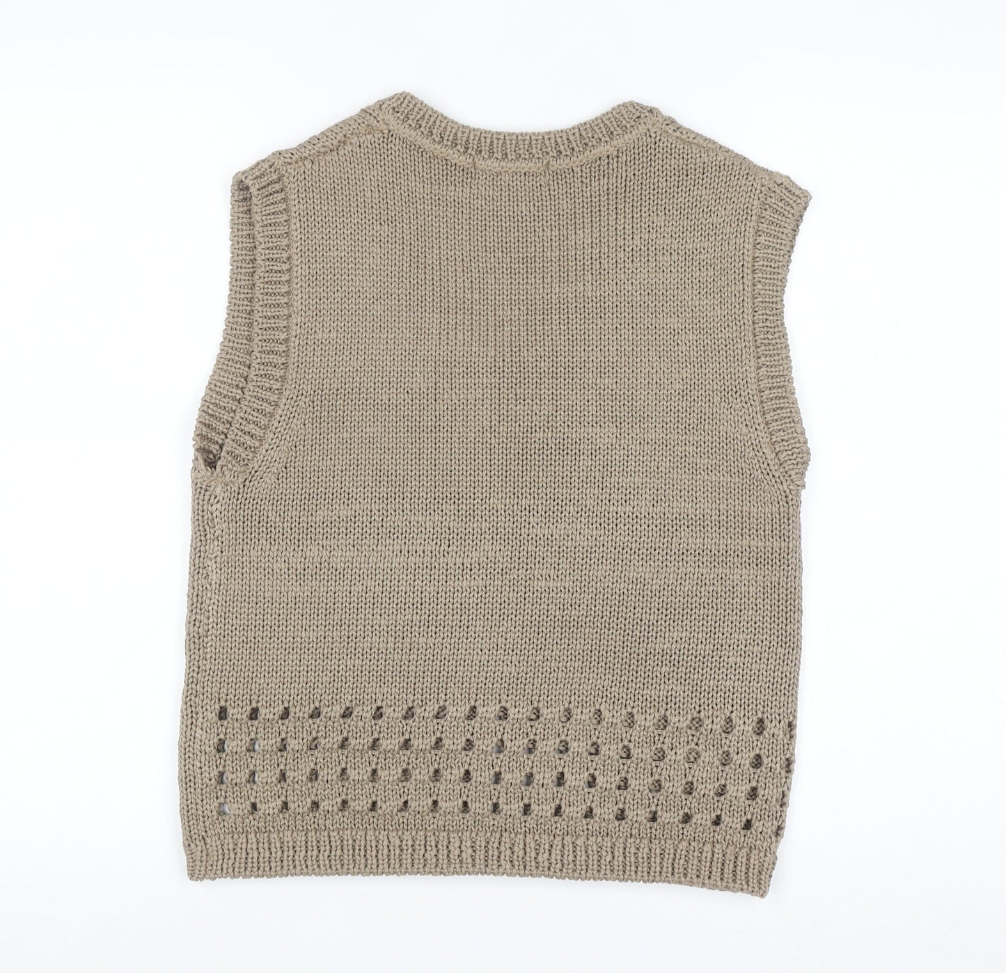 Marks and Spencer Men’s Beige Knit Sleeveless V-Neck Vest Jumper M