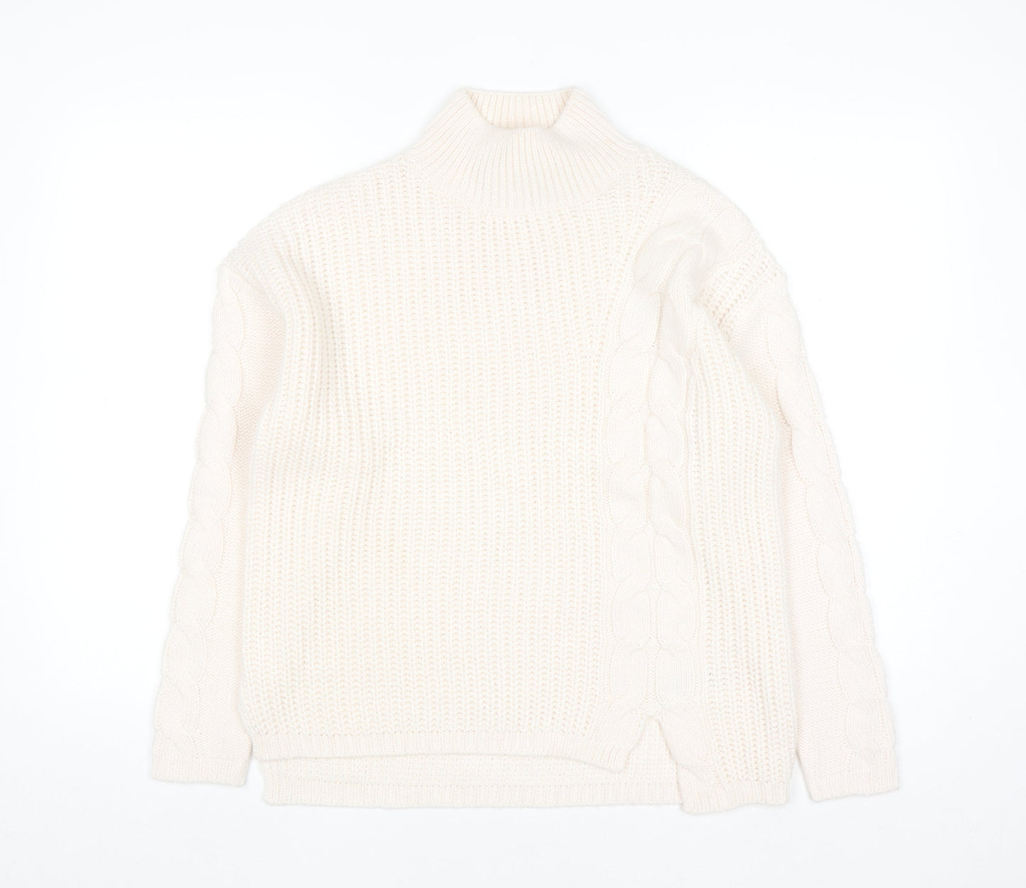 Bassini Women’s Ivory Cable Knit Roll Neck Pullover Jumper Size S