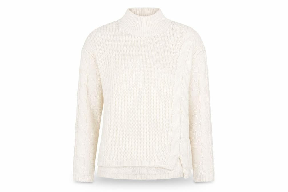 Bassini Women’s Ivory Cable Knit Roll Neck Pullover Jumper Size S
