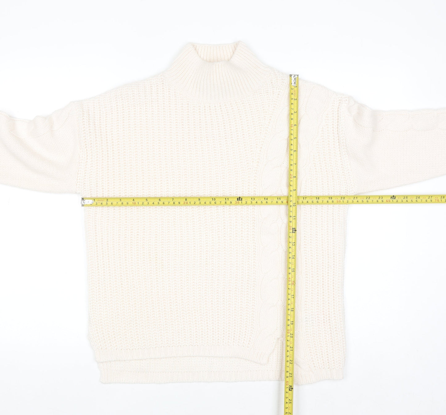 Bassini Women’s Ivory Cable Knit Roll Neck Pullover Jumper Size S