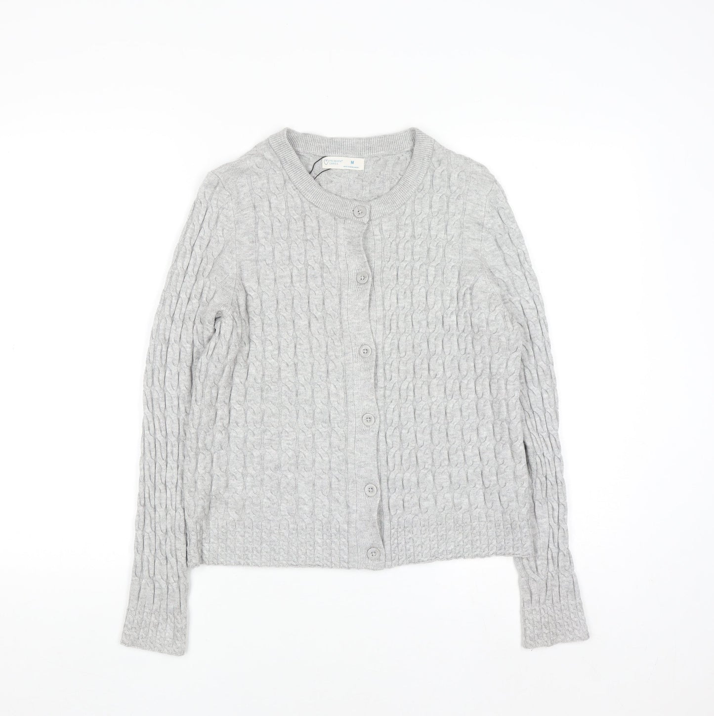 Primark Women Grey Cable Knit Cardigan M Regular Fit