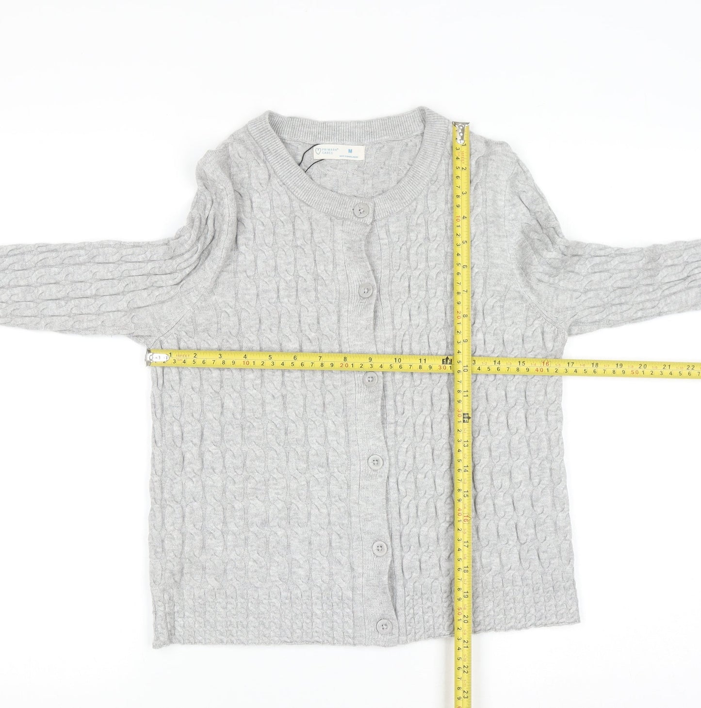 Primark Women Grey Cable Knit Cardigan M Regular Fit