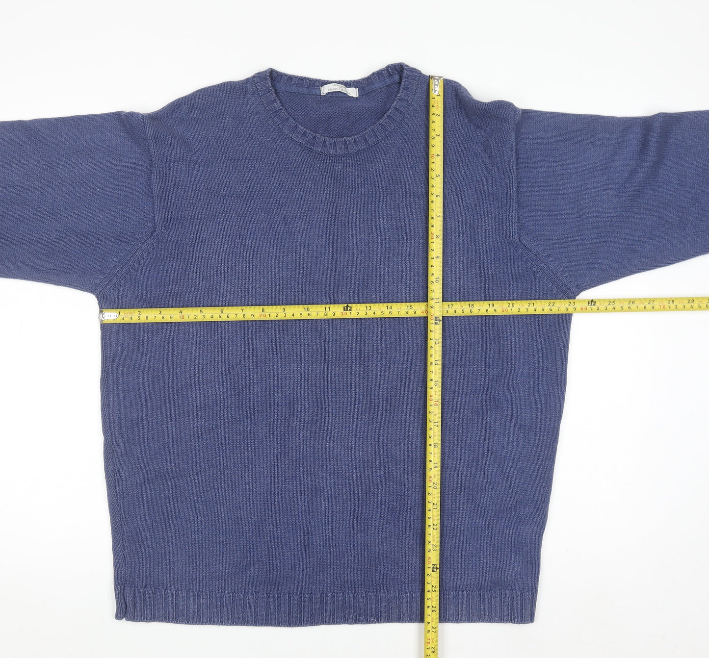 Marks and Spencer Men’s Blue Cotton Blend Crew Neck Jumper L