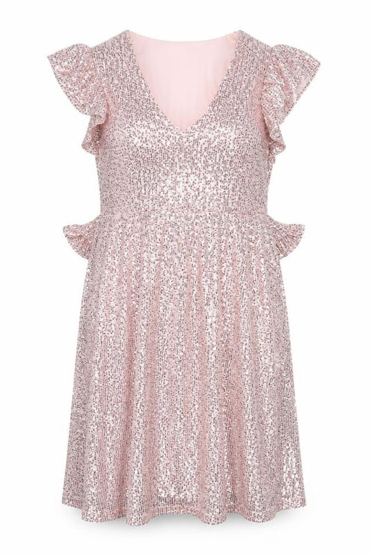 Savida Women’s Pink Sequin Fit & Flare Dress Size 16 Party V-Neck
