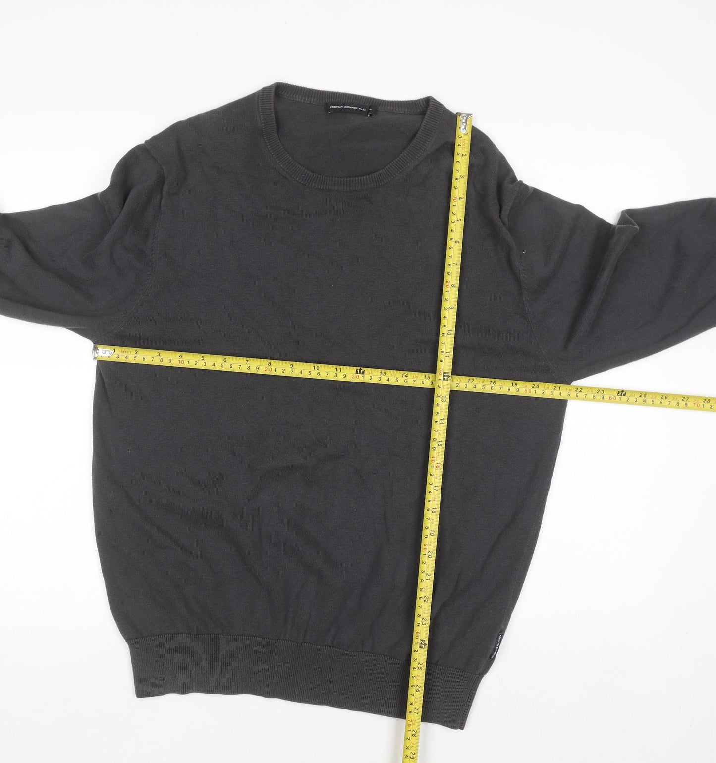 French Connection Men's Black XL Crew Neck Cotton Jumper