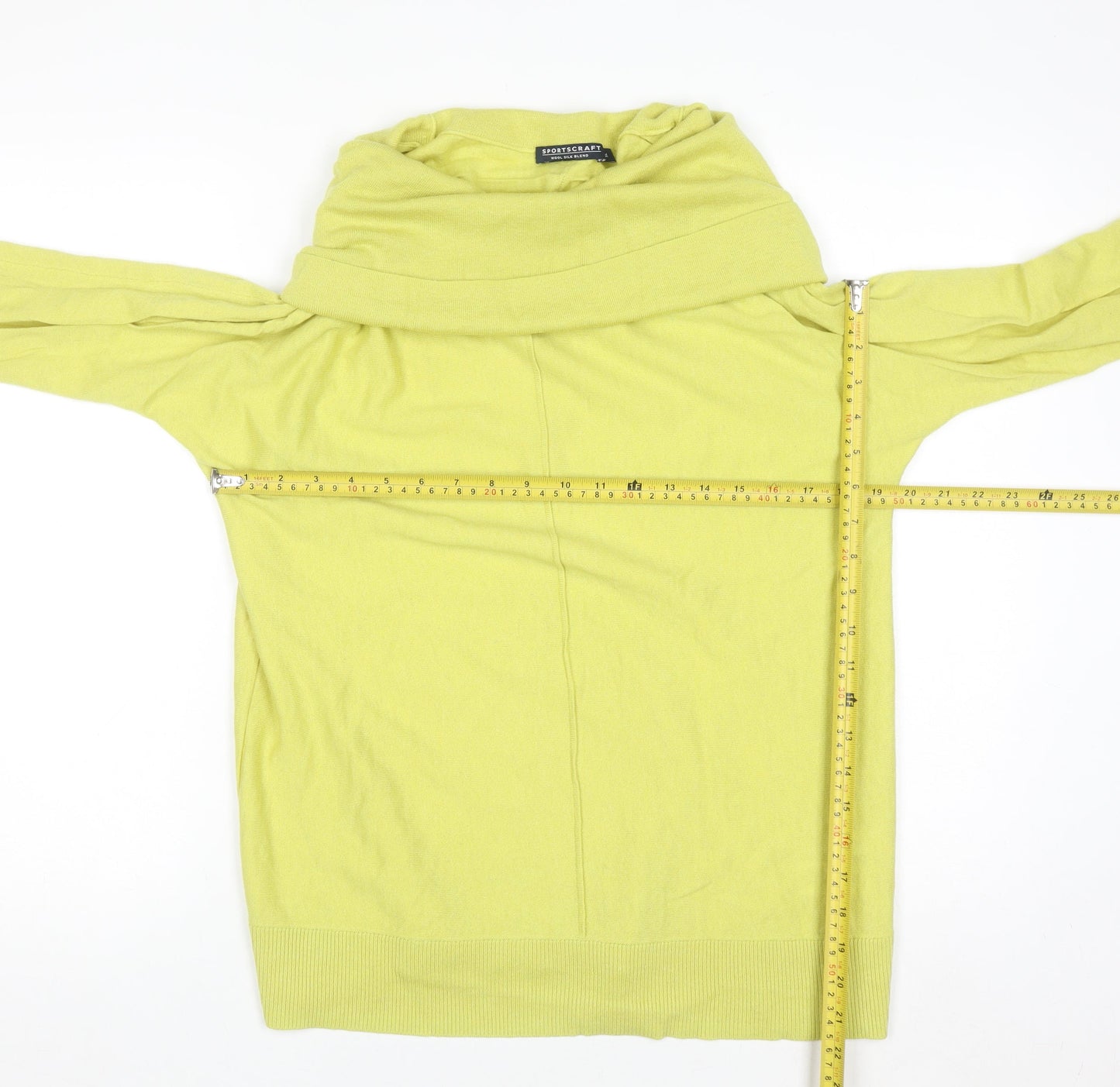Sportscraft Women Yellow Merino Wool Silk Cowl Neck Pullover Jumper 7XL