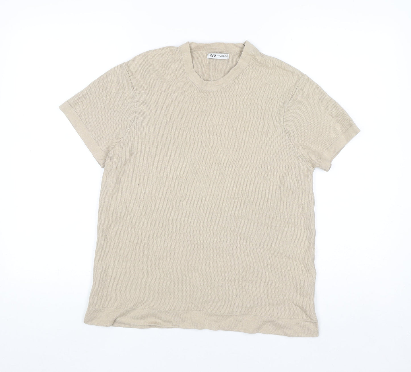 ZARA Women’s Beige Short Sleeve Cotton Knit Jumper Size S